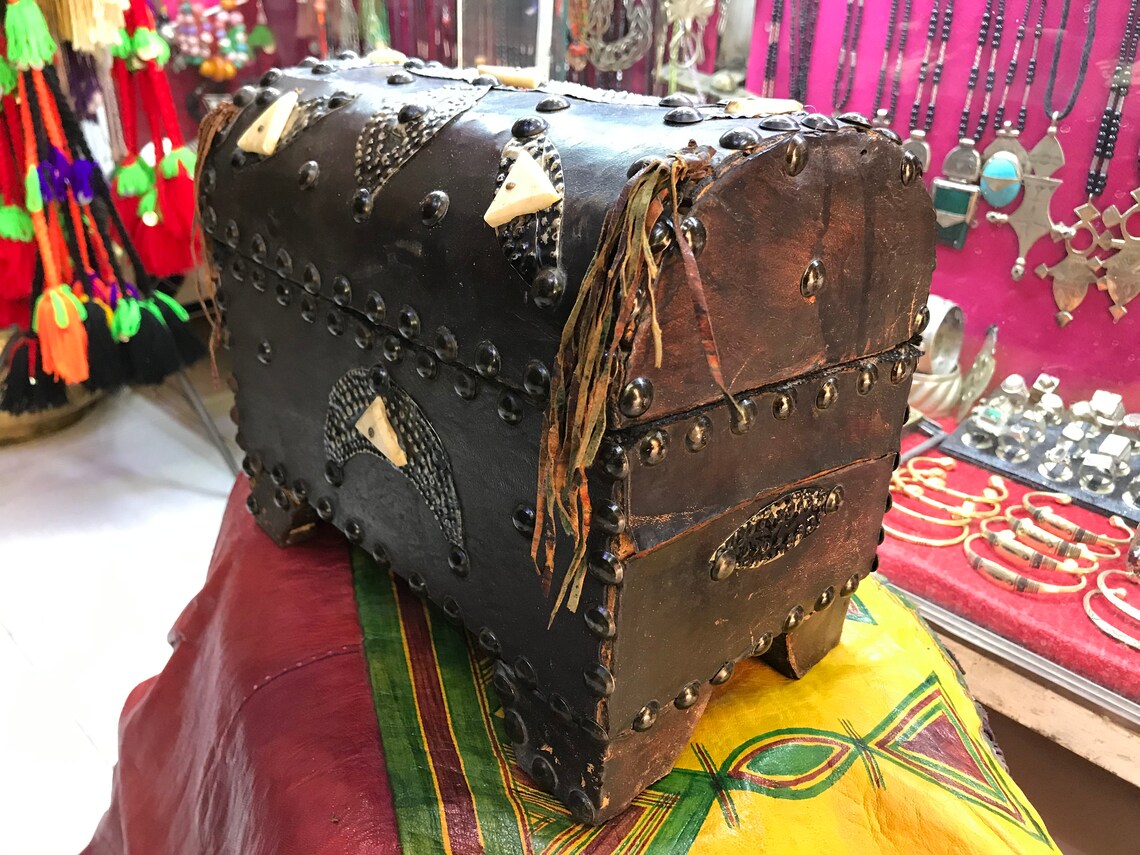Tuareg craft leather boxtuareg box jewelry wood and leather Etsy