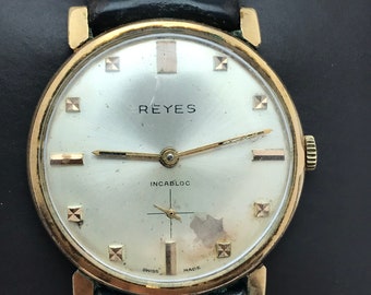 Vintage REYES Swiss Watch: Plated Gold, Rare Find