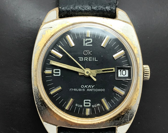 rare OK BREIL watch , okay 17 rubis antichoc watch,vintage ok breil watch,Vintage Breil OKAY, 50 m