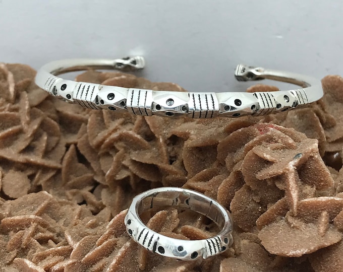 Bracelet cuff sterling silver with ring , for men and women