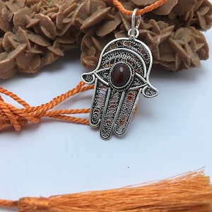 Necklace hamsa, pendant hamsa , collier pendentif filigran argent 925