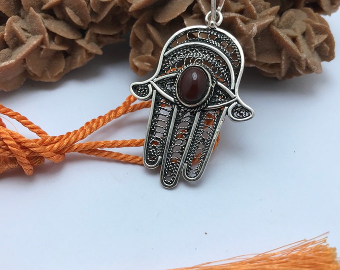 Necklace hamsa, pendant hamsa , collier pendentif filigran argent 925