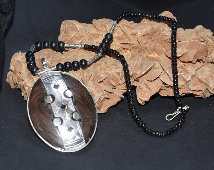African Tuareg silver cross & Ebony Cross silver Beads Necklace Niger Africa