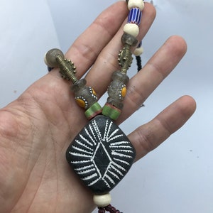 african necklace old with glass beads chivron bedsand old ethnic beds,ethnic necklace