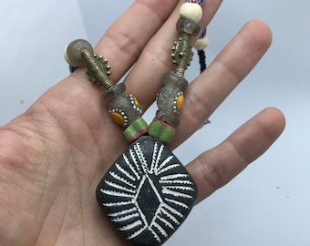 Vintage African Chevron Bead Necklace: Ethnic Glass Beads, 1970s