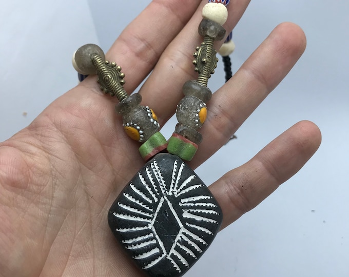 african necklace old with glass beads chivron bedsand old ethnic beds,ethnic necklace