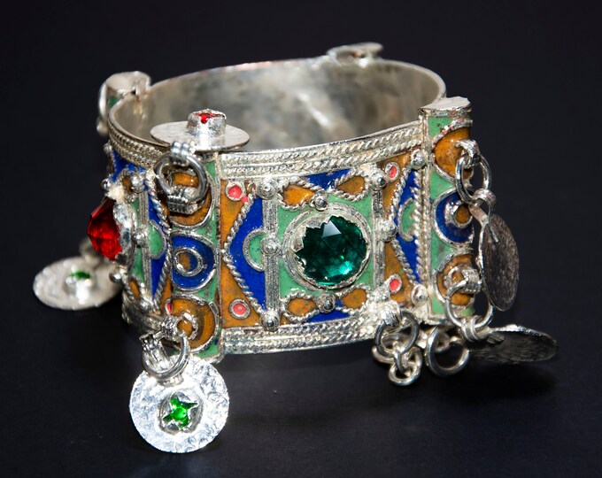 ethnic bangle berber ,morocco solid silver bangle enamel