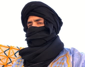 Écharpe touareg berbère marocaine- Long Handmade, Ethnic, Tribal Turban - Unisex Adult Light Blue, Desert Mask Casque, Tie Turban Tuareg