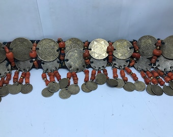 head band coins morocco with silk and corail ,head ornaments band morocco 1920s Name AYACHA tafilalet