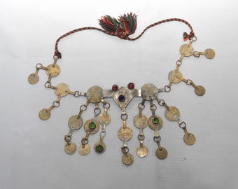antique Moroccan Berber Bib Necklace – Handmade Tribal Silver & Coin Statement Piece