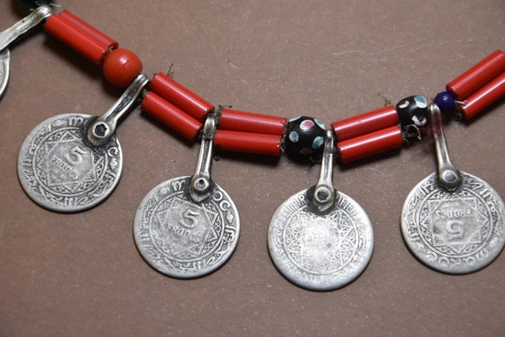 Berber Necklace: Old Silver Coins & Glass Beads, … - image 5