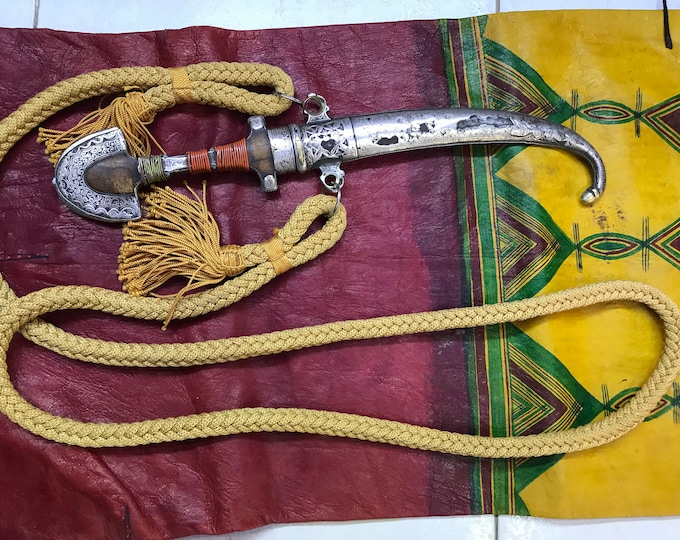 Moroccan Handmade Arabic Dagger Knife BERBER with silk belt Koummya vintage with silk belt