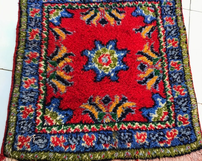 old moroccan square carpet small ,tribal berber rug,vintage berber rug