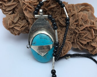 Marocain Touareg collier nomade - argent et turquoise,ethnique touareg collier