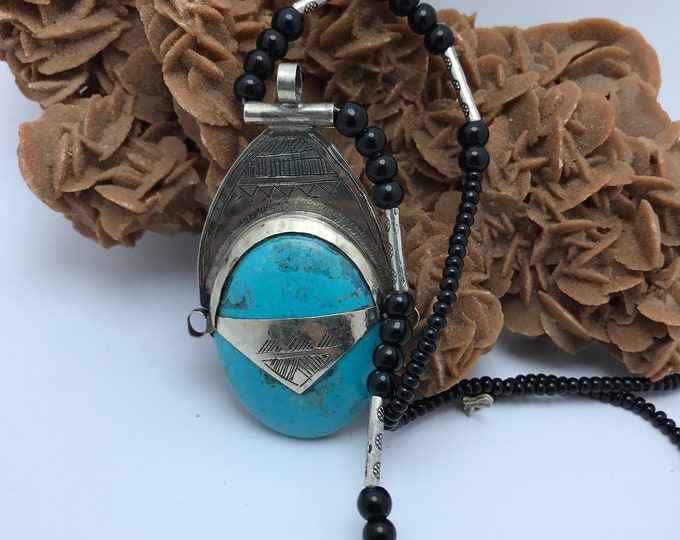 Marocain Touareg collier nomade - argent et turquoise,ethnique touareg collier