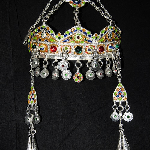 Berber Head Ornament Plated silver, enamel, shops and glass beads - Tiznit region