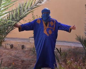 Handmade African Kaftan Tuareg Bleu Traditional Clothing Dress