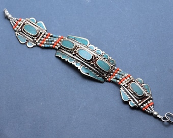 Bracelet Kuchi, Afghan Bracelet , Turquoise bracelet , Bracelet vintage, Manchette en argent, Moyen-Orient Bracelet , Berber Bracelet