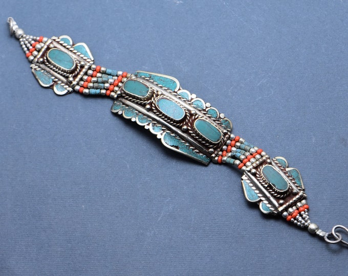 Bracelet Kuchi, Afghan Bracelet , Turquoise bracelet , Bracelet vintage, Manchette en argent, Moyen-Orient Bracelet , Berber Bracelet