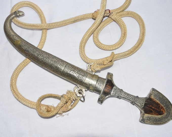 antique Moroccan Dagger handmade 1940s  with silk belt  Moroccan Dagger