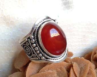 Touareg Agate Ring: Handmade Sterling Silver Berber Boho Jewelry