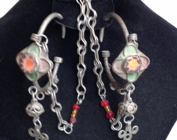 Rare boucles d'oreilles Akhsass anciennes en argent,Boucles d'oreilles en argent Ida Semlal