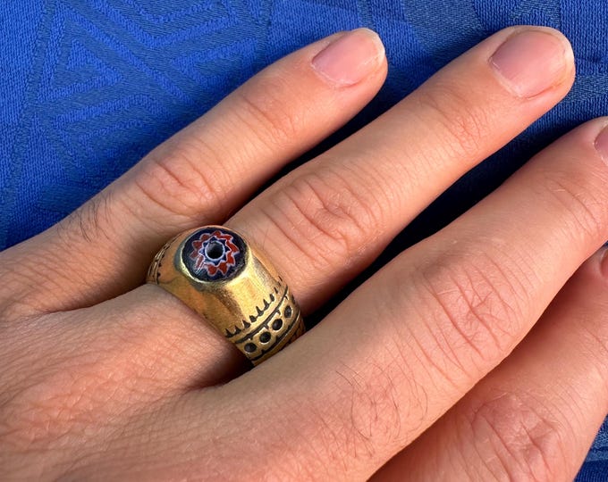 Tuareg ring chivron beads , Ethnic Berber ring , Moroccan Tuareg ring