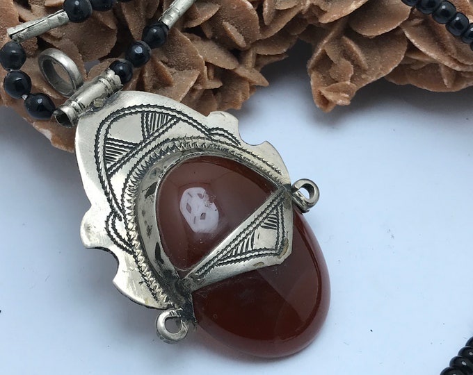 African Tuareg Tribal Jewelry Necklace with onyx red