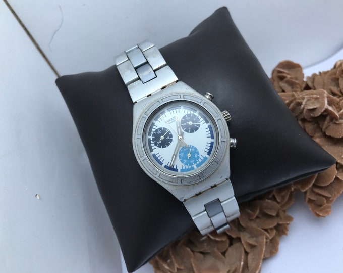 swatch irony aluminium , SWATCH Irony Rare 2004 Chronograph Watch ‘Panda’ silvered dial Aluminium