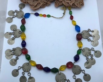 Berber Silver Necklace: Moroccan Coins, Resin Amber, Carnelian