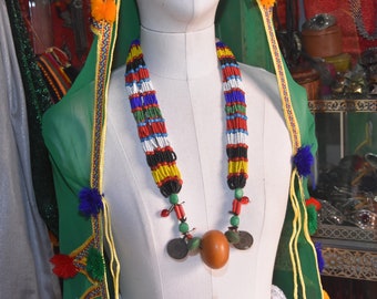 Vintage Berber Necklace: Moroccan Ethnic Glass Bead Jewelry