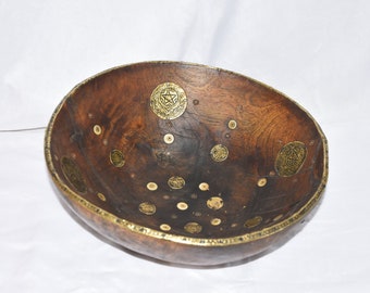 Vintage Berber Ebony Wood Bowl: Moroccan Zagora Couscous Plate