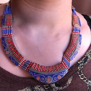 Collier berbère Boho lapis lazuli, collier tibétain népalais mosaïque, ethnique Touareg, bijoux nomade Bédouins, cadeau vintage marocain