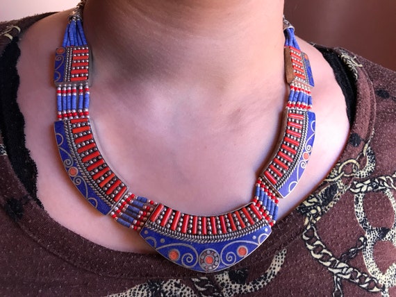 Collier Ethnique Pierre Bleue & Pendentif Argent Berbère | Bijou Artisanal Bohème