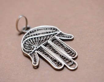 Filigree Hamsa Pendant: Berber Silver Ethnic Talisman