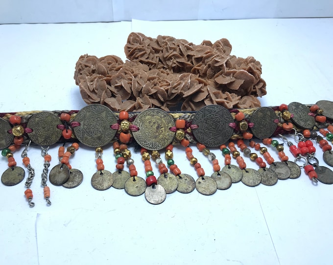 head band ornaments coins hasani morocco with silk and corail