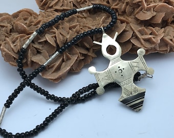 Touareg Cross Pendant: Ebony Wood & Silver, Handmade Necklace