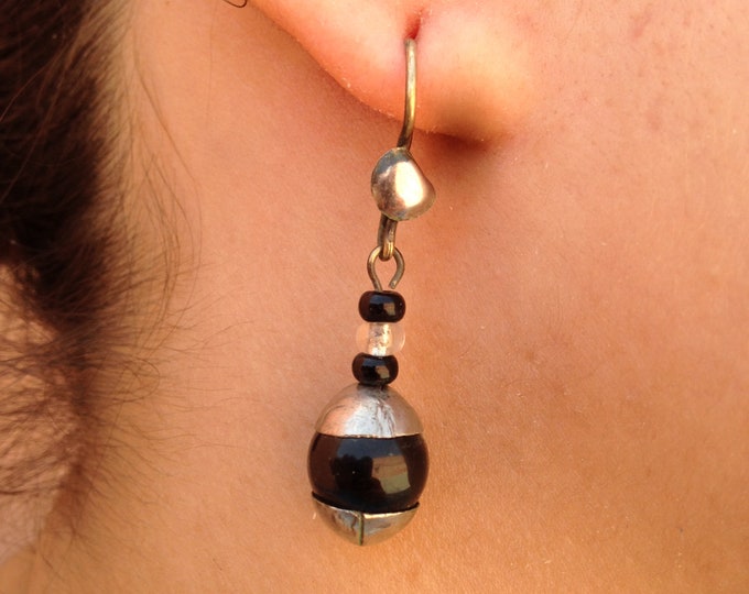 berbère earrings silver and onyx perle,ethnique earrings,touareg earrings