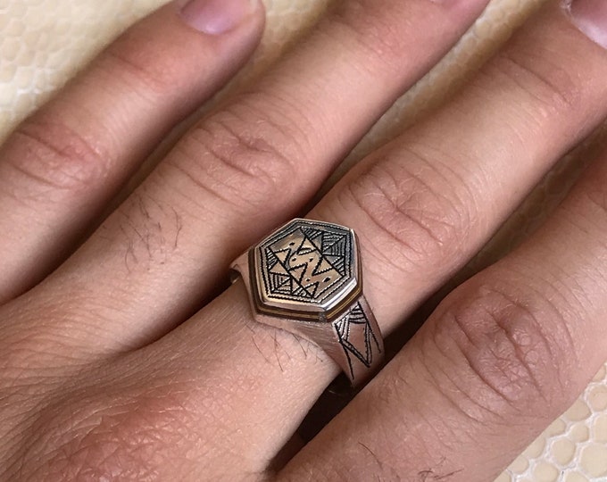 Bague argent touareg massif fait a main avec bois d'ébène, bague argent africaine