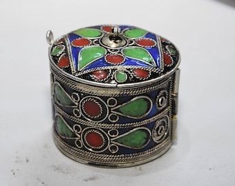 Bracelet Kabyle Berber Enamel Silver-Toned Hinged Bracelet & Trinket Box