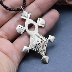 Tuareg Southern Cross Necklace: Silver Carnelian Pendant