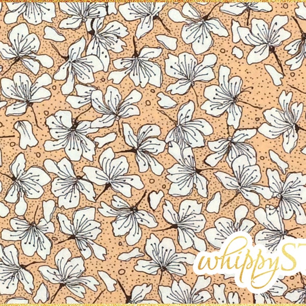 Peach Floral Fabric By the Yard, Cherry Blossom Geisha by Lonni Rossi Andover Fabrics 3379, BTY Oriental Cotton Quilting Material