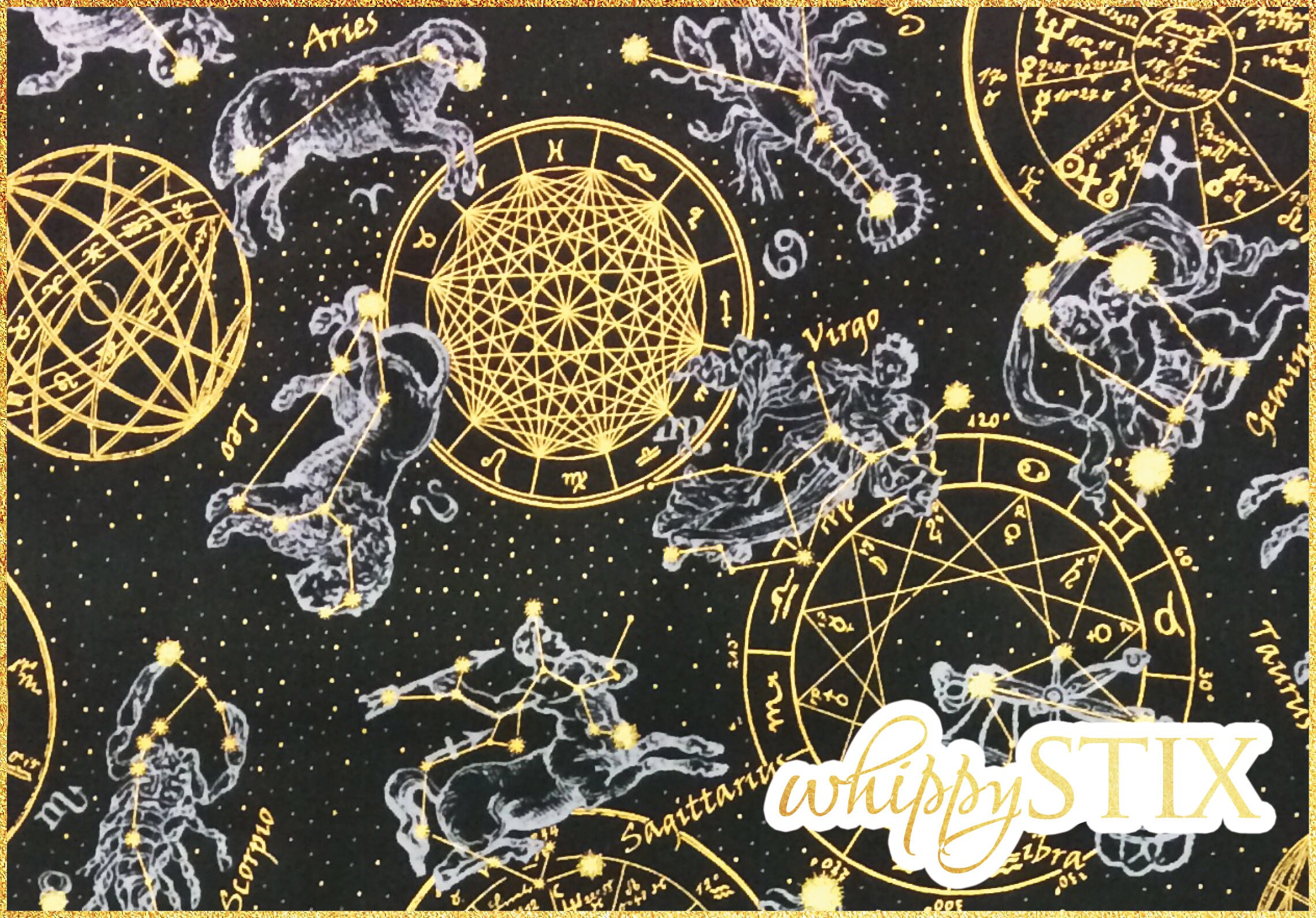 Black Gold Zodiac Horoscope Fabric By the Yard Celestial Etsy