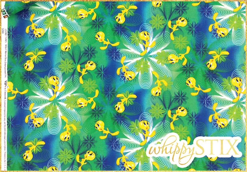 Hard to Find Warner Brothers Looney Tunes 62757 BTY Green Blue Psychedelic Cotton Quilting Fabric Tweety Bird Fabric By the Yard