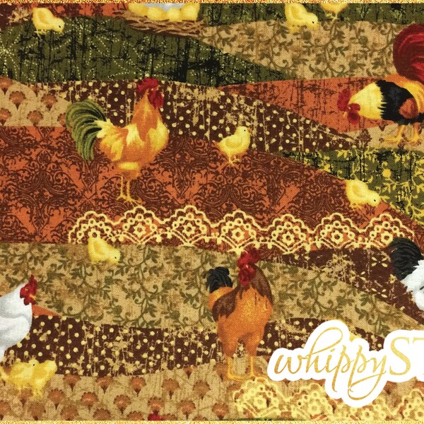 LAST ONE! Chicken Fabric 19" Remnant, Chicken Farm by Print Concepts 8805 Patchwork Chickens Cotton Material Country Hen House