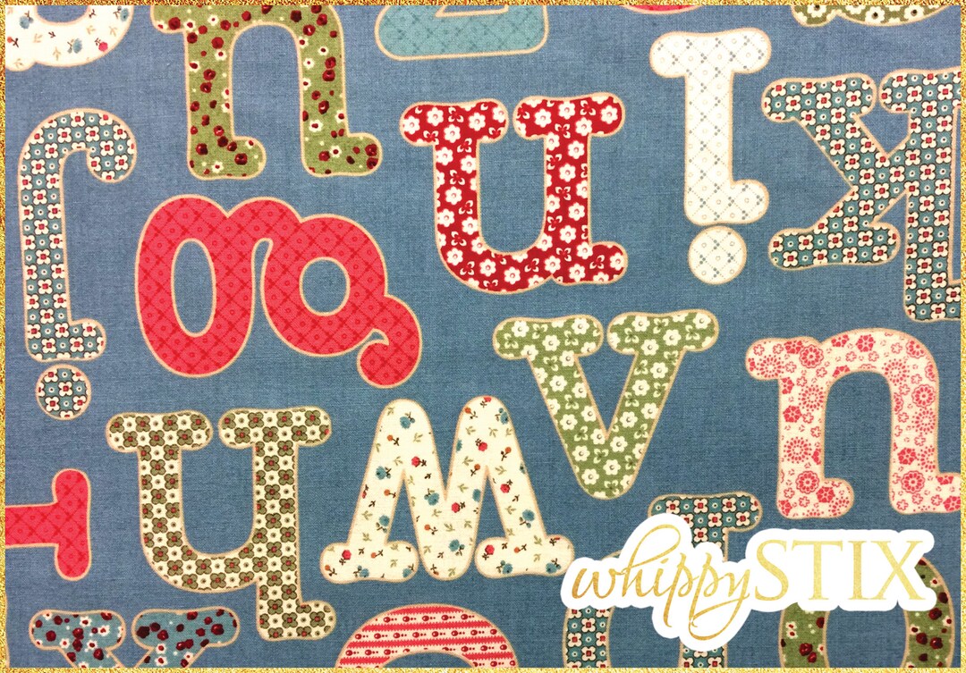 Alphabet Fabric by the Yard, Homeschool LB Krueger Windham Fabrics 351752, BTY Large Blue Jean