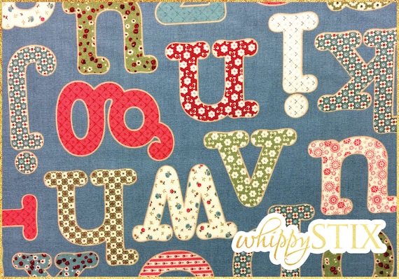 Alphabet Fabric, Homeschool LB Krueger Windham Fabrics 35175-2, BTY Large Blue Jean Letters Cotton Quilting Fabric, Hard to Find