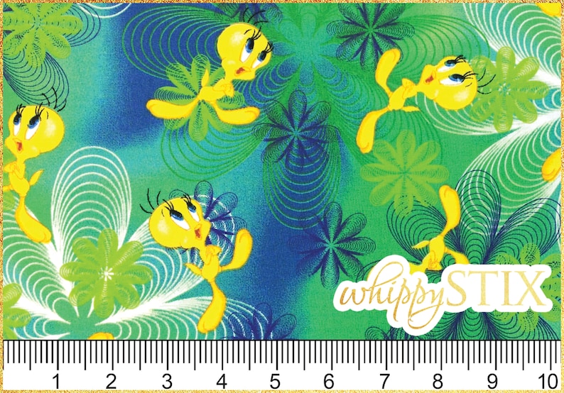 Hard to Find Warner Brothers Looney Tunes 62757 BTY Green Blue Psychedelic Cotton Quilting Fabric Tweety Bird Fabric By the Yard