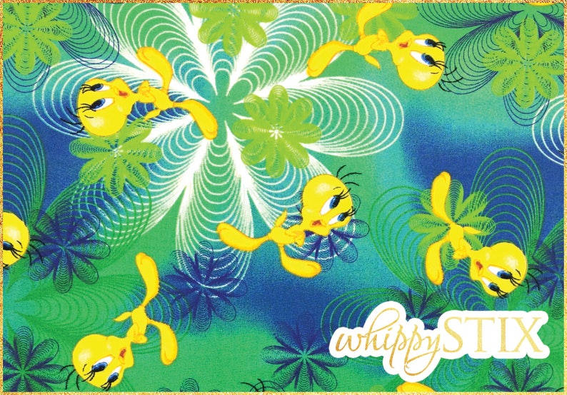Hard to Find Warner Brothers Looney Tunes 62757 BTY Green Blue Psychedelic Cotton Quilting Fabric Tweety Bird Fabric By the Yard