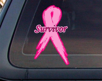Pink Ribbon Breast Cancer SURVIVOR(SRIN-1),7x4.1 ,Decal,Sticker,Car window decal, Car sticker.  *Free Shipping*